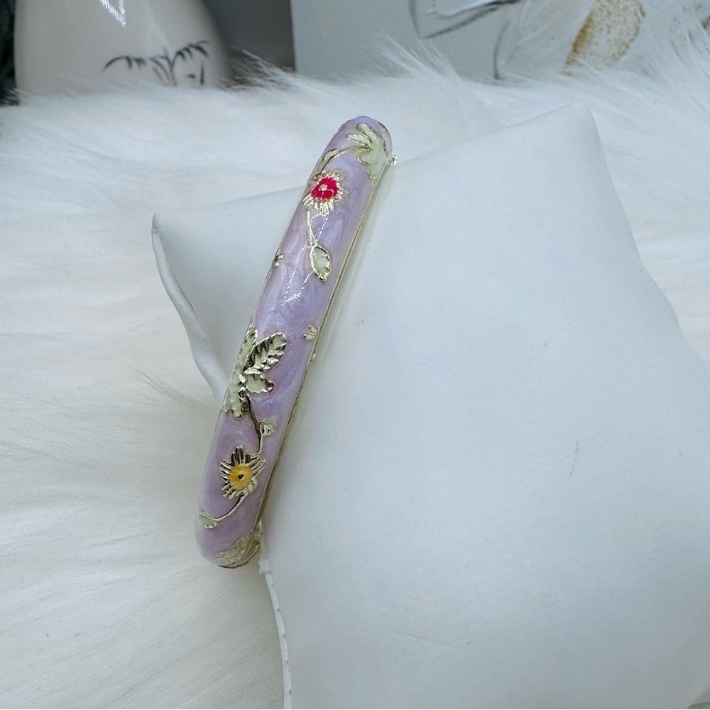 Flower Enamel Cloisonne Bracelet Bangle Purple Base - Picture 5 of 7
